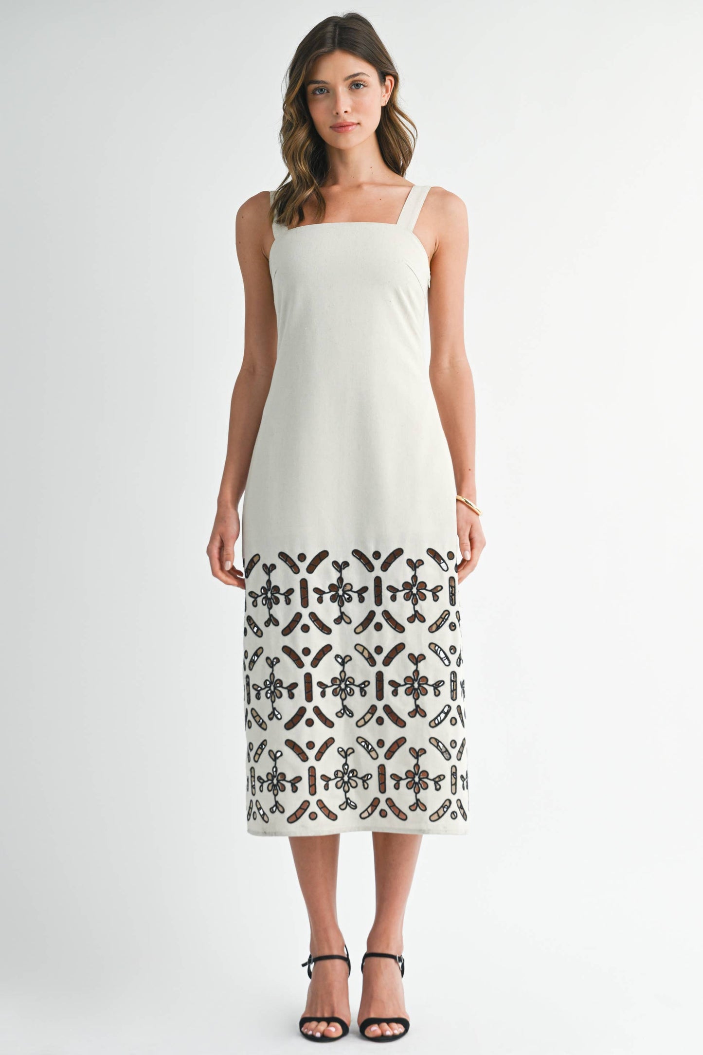 Linen Shift Dress with Embroidery