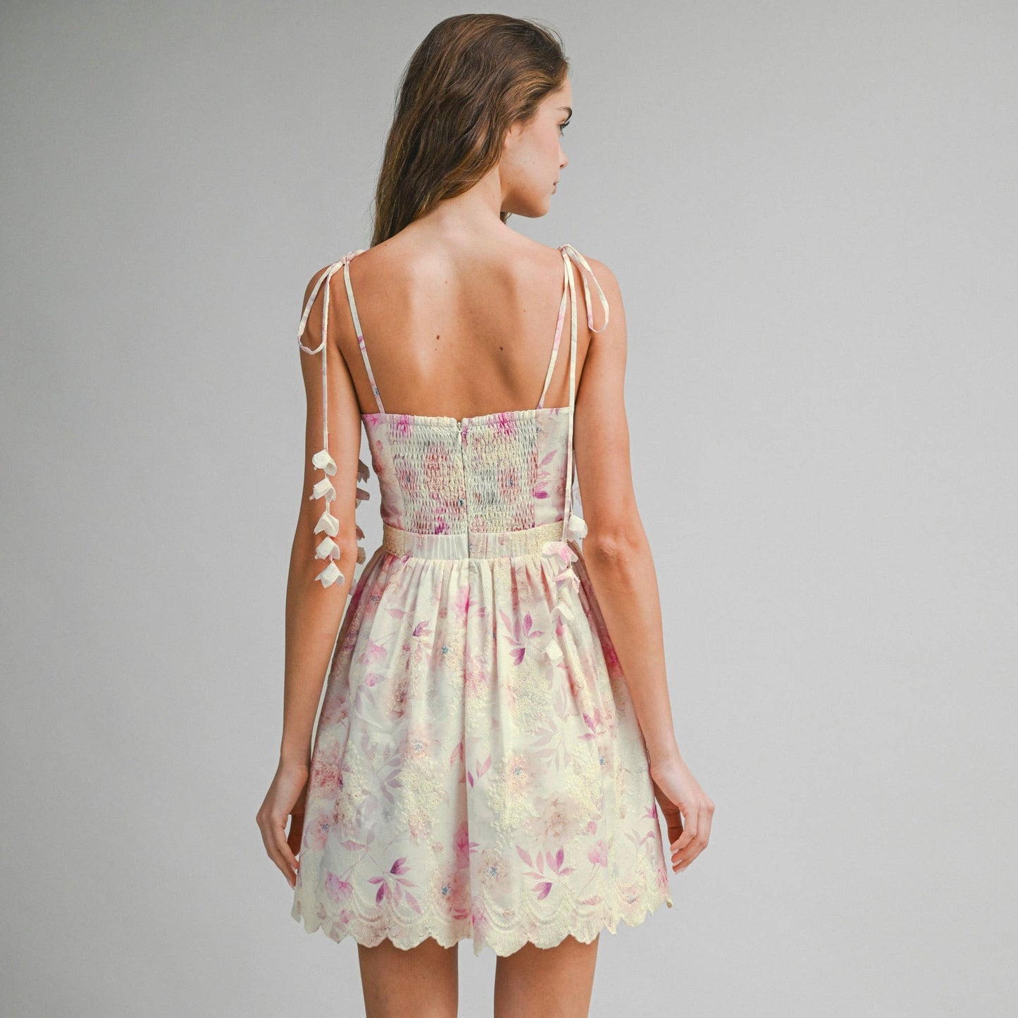 Floral Garden Embroidered Tie-Shoulder Mini Dress