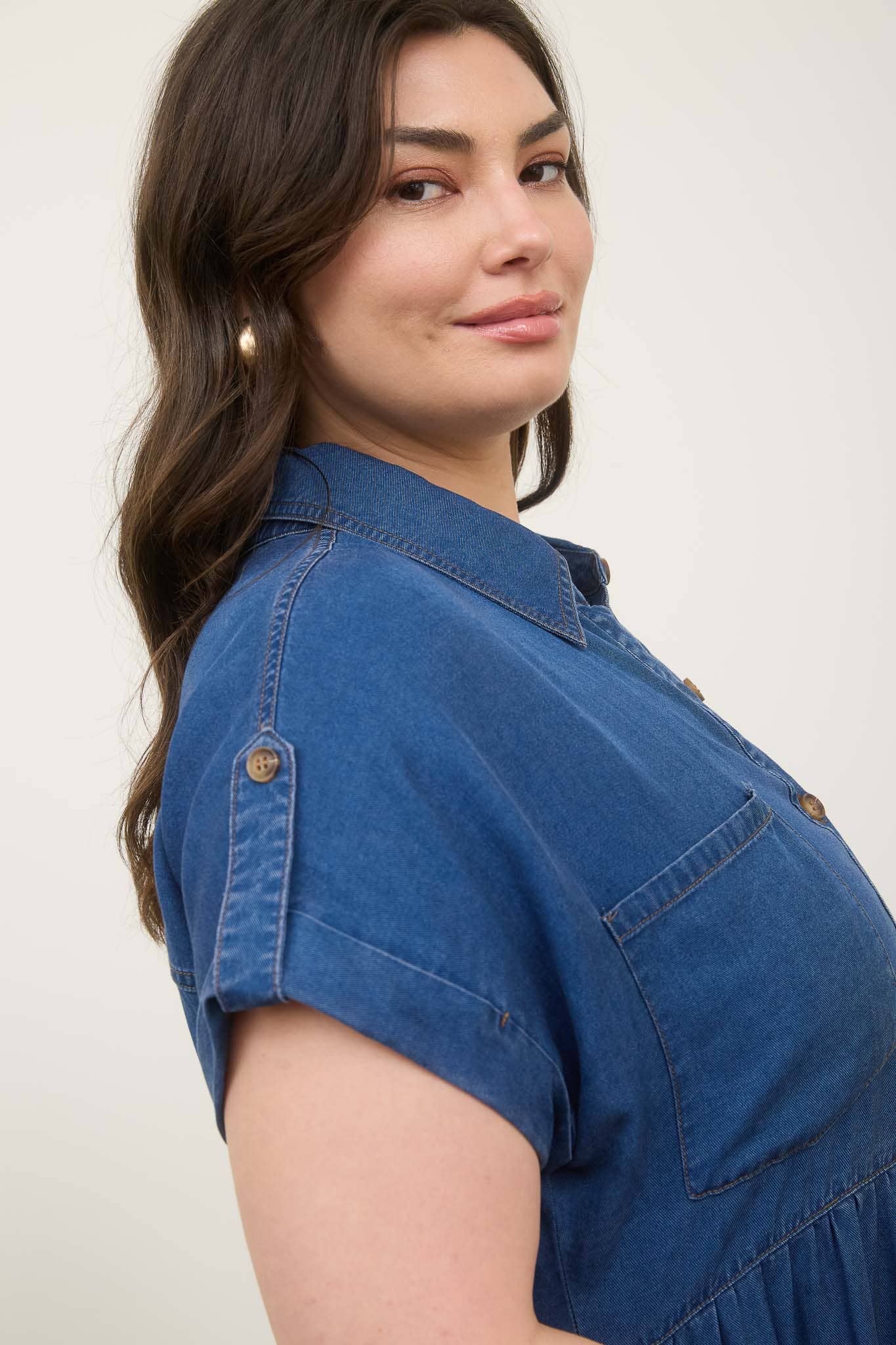 Lightweight Denim Button Down Mini Dress