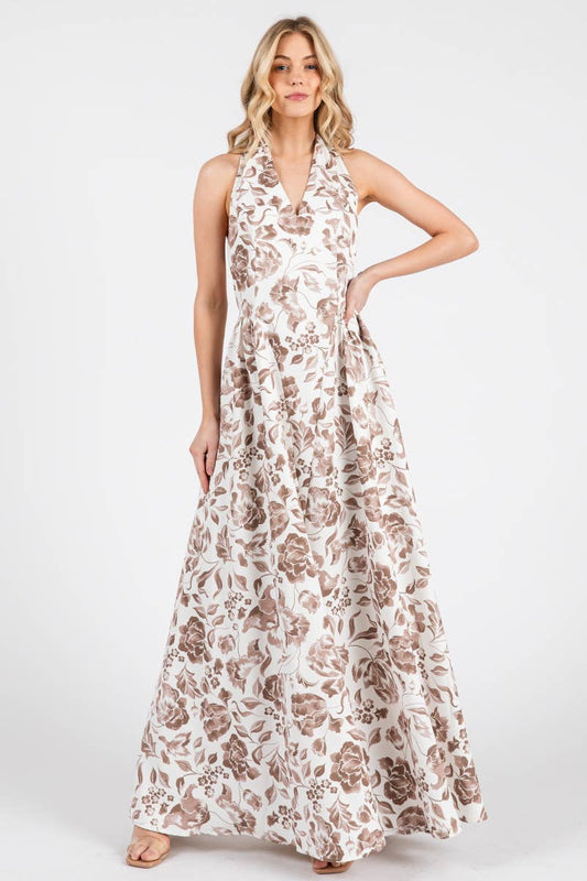 Floral Print Halter Maxi Dress