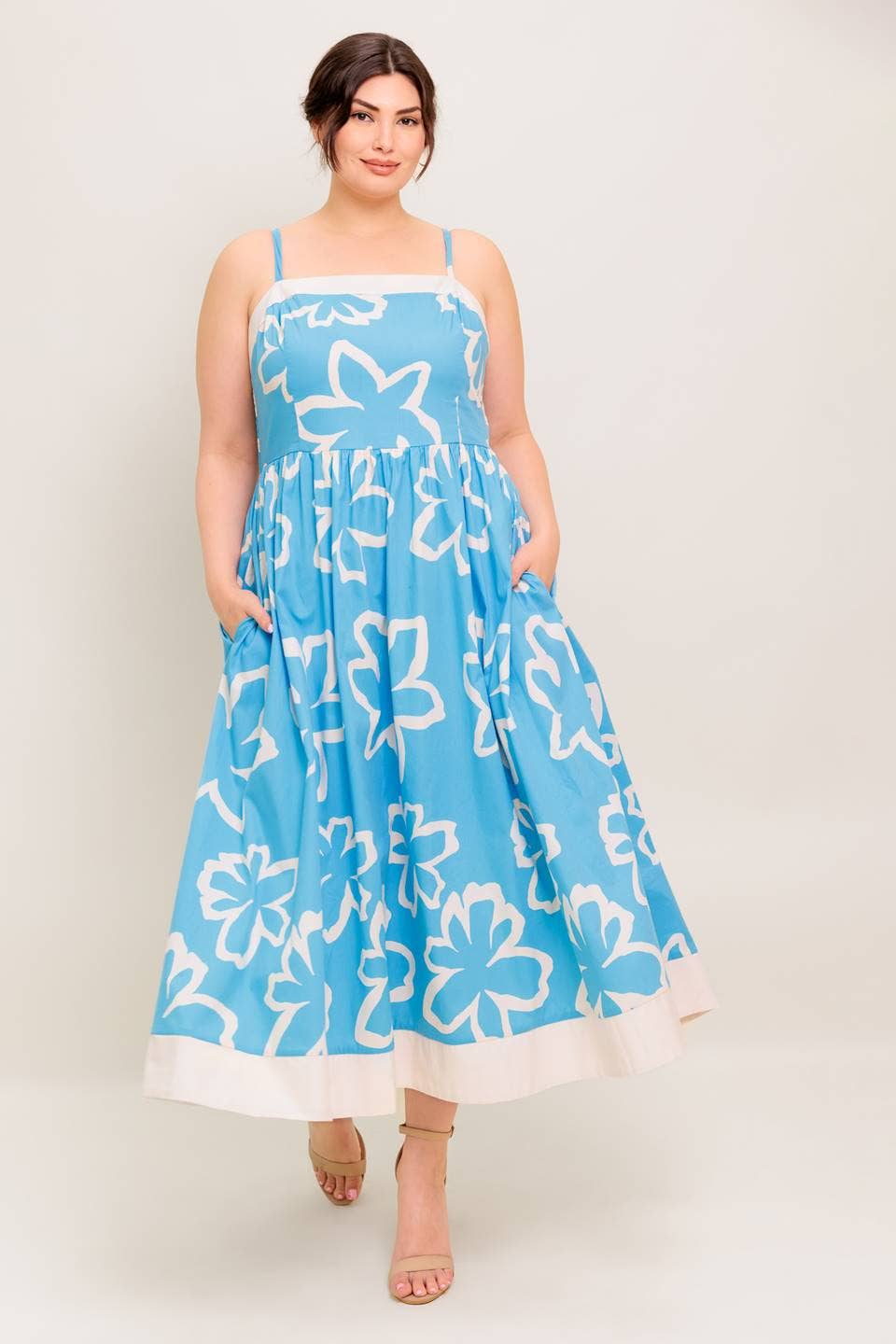 Blue and Ivory Printed Midi Dress