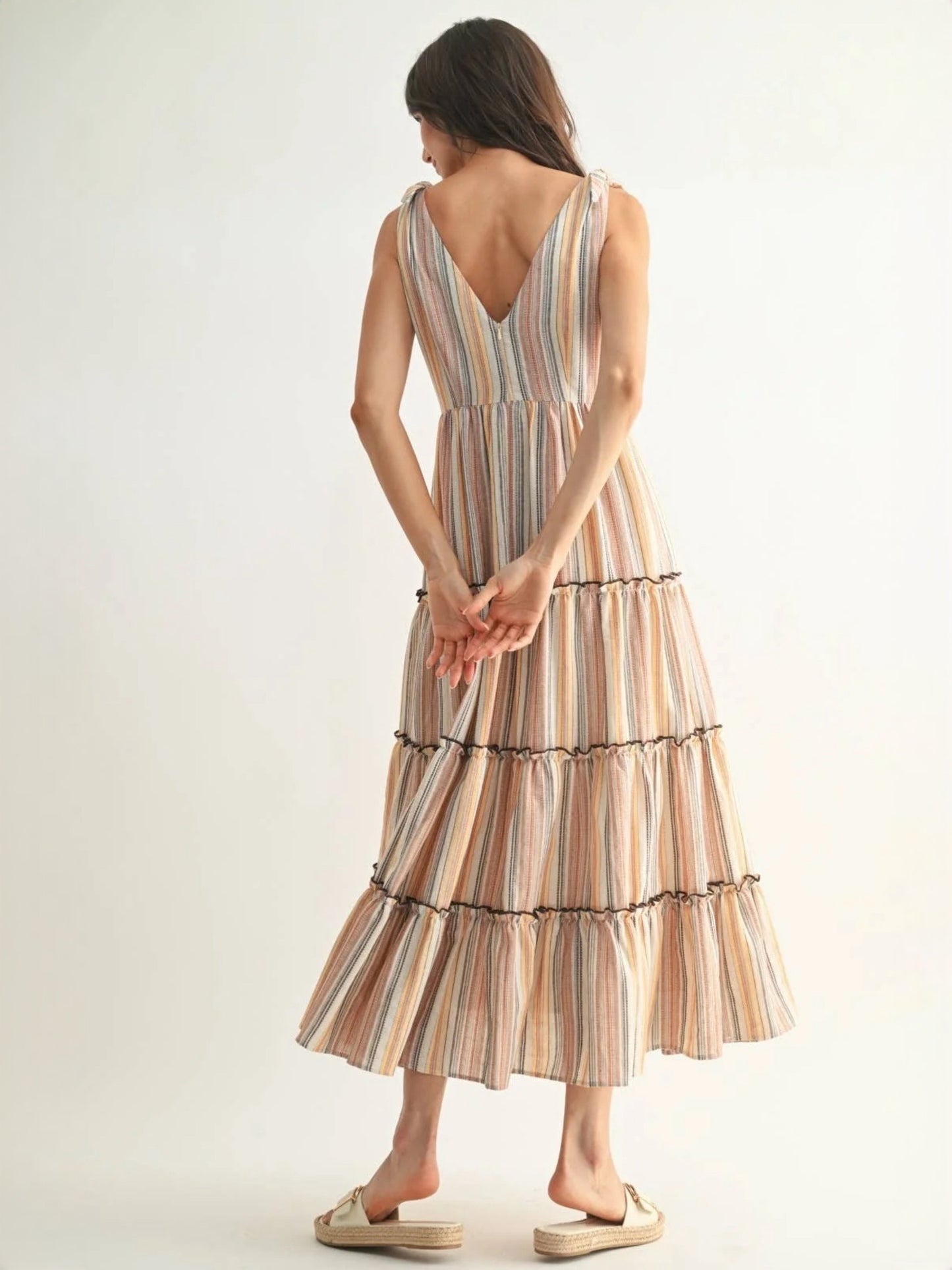 Striped Maxi Dress With Tie Straps