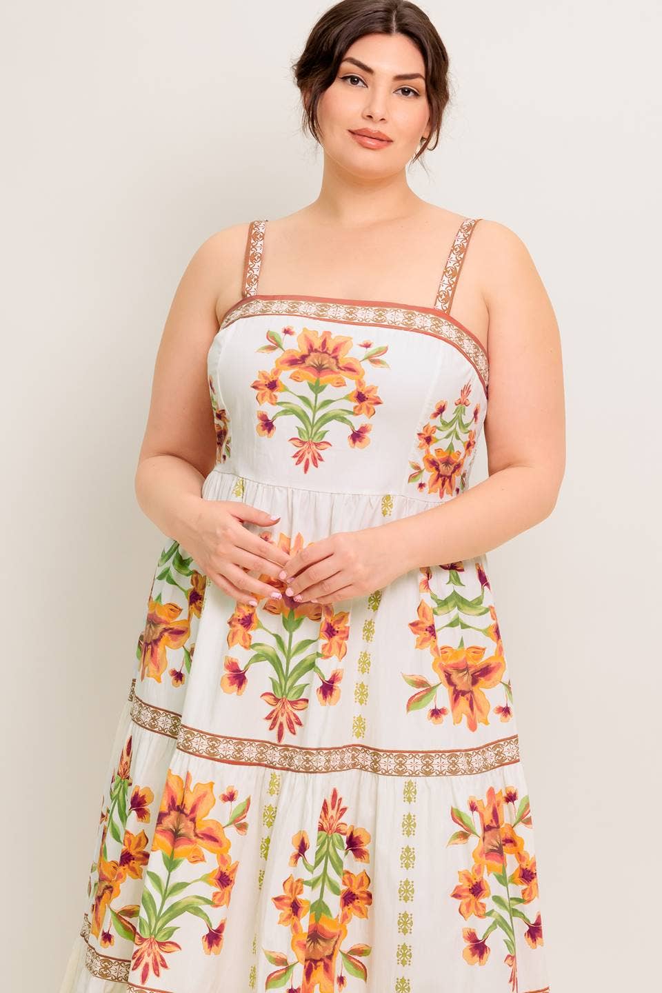 Floral Print Tiered Midi Dress