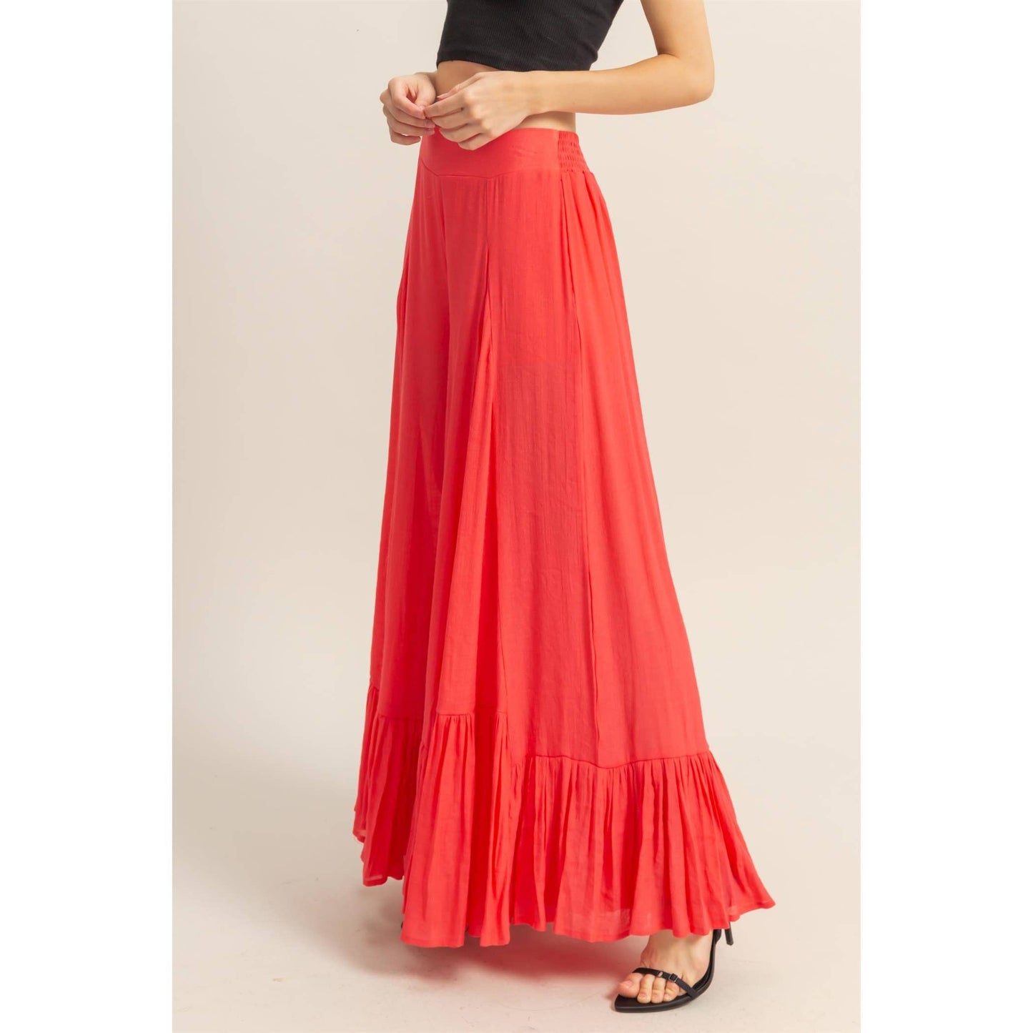 High-Waist Ruffle Flared Wide Leg Pants