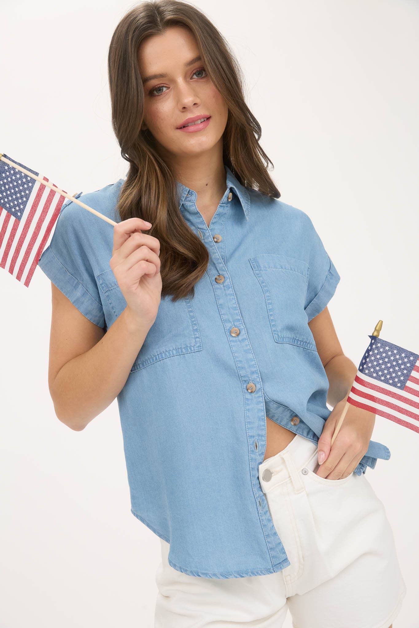 Denim Button Down Blouse
