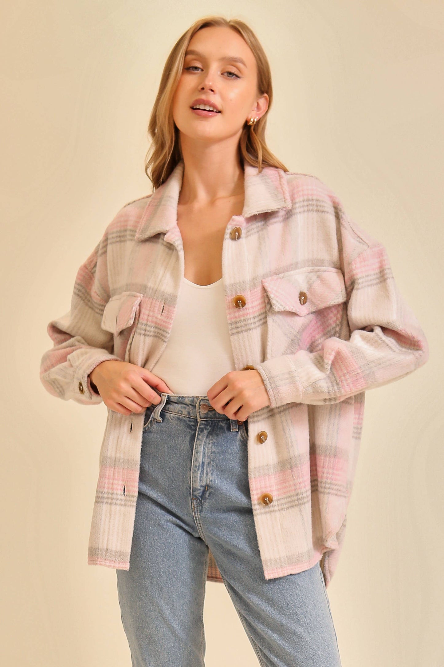 Button Front Plaid Shacket
