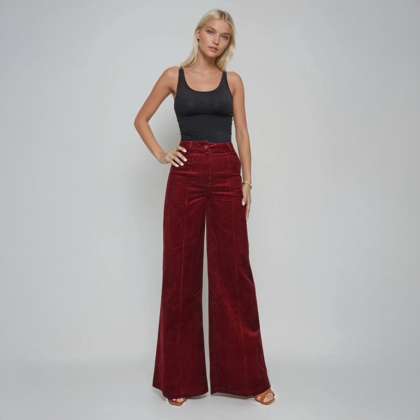 Burgundy Corduroy Wide Leg Pants