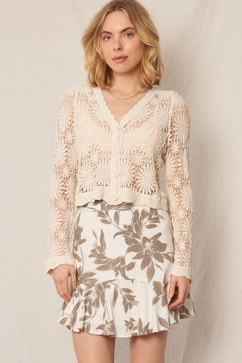 Ivory and Olive Printed Ruffle Mini Skirt