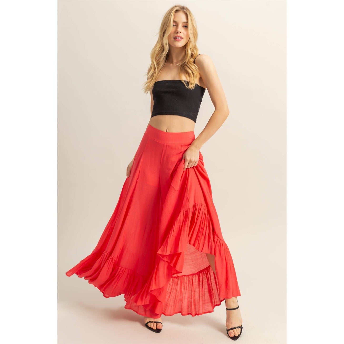 High-Waist Ruffle Flared Wide Leg Pants