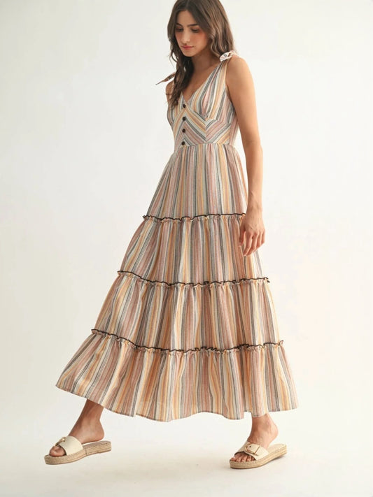 Striped Maxi Dress With Tie Straps