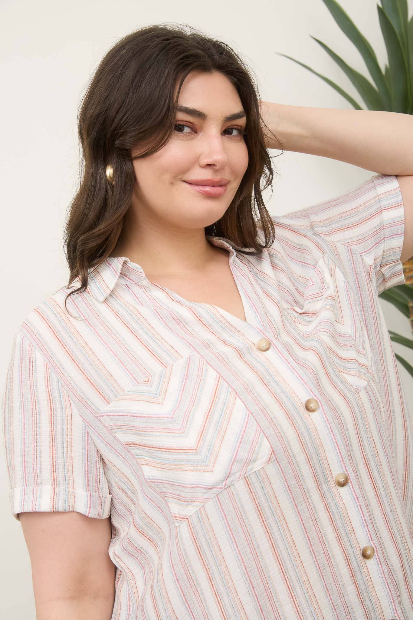 Comfy Stripe Button Down Collared Top