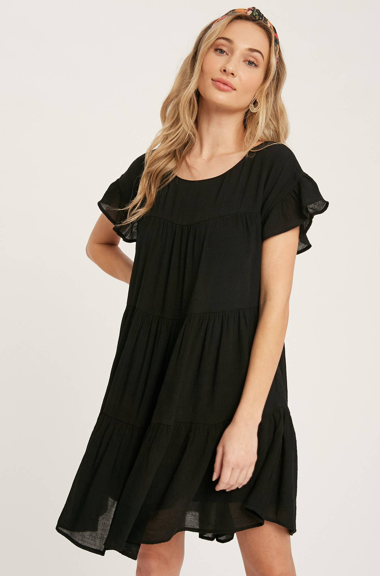 Black Ruffled Hem Babydoll Mini Dress