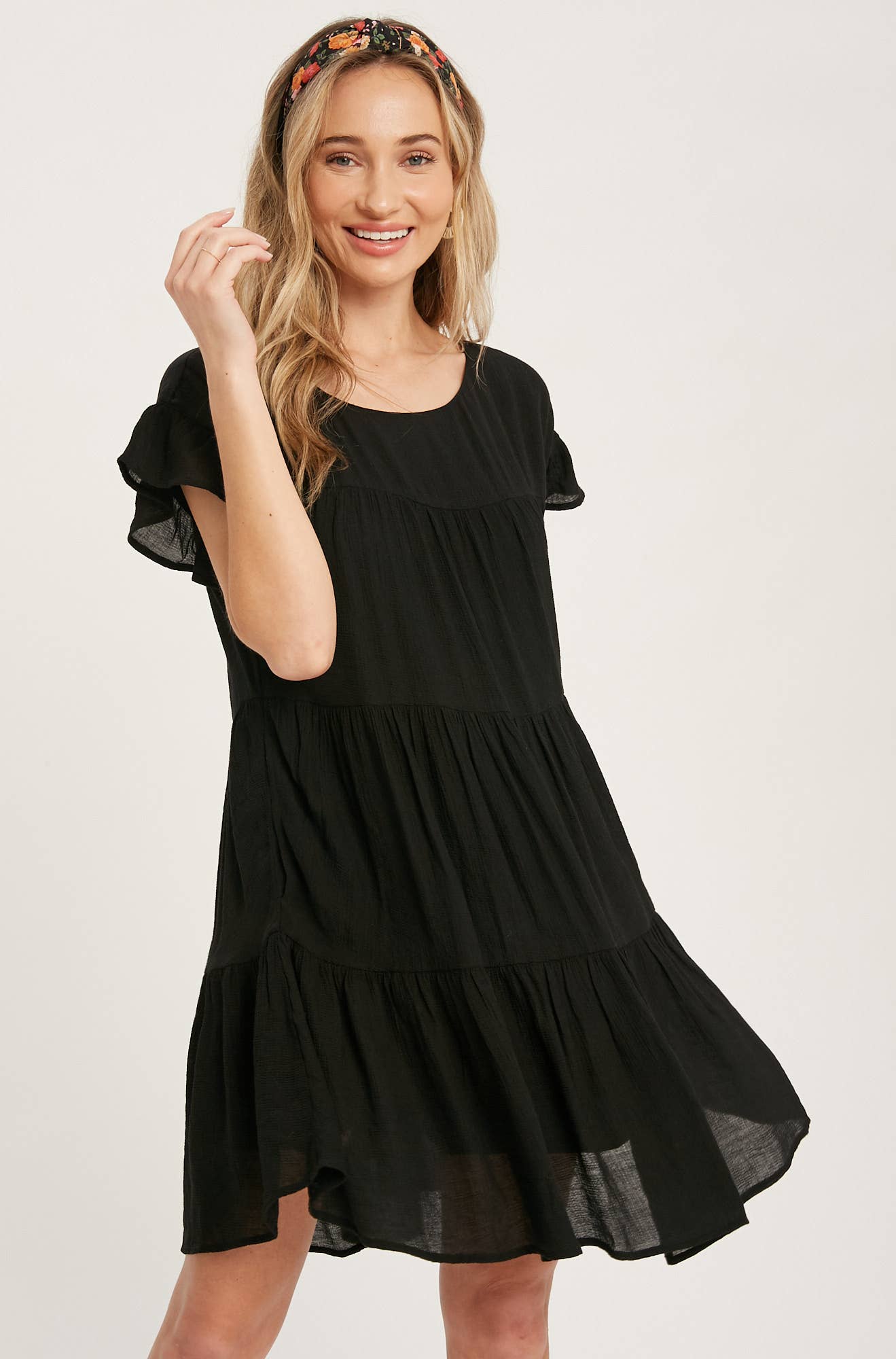 Black Ruffled Hem Babydoll Mini Dress