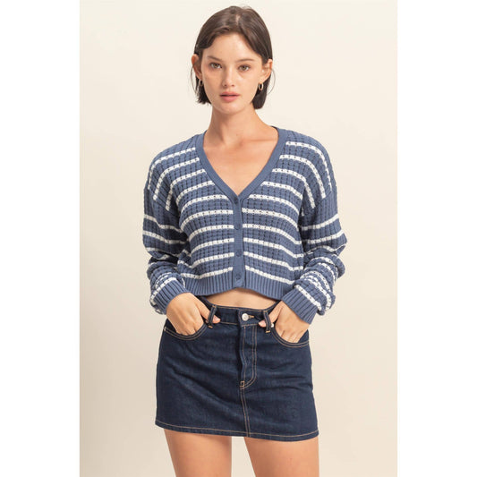 Striped Long Sleeve Buttoned Sweater Cardigan