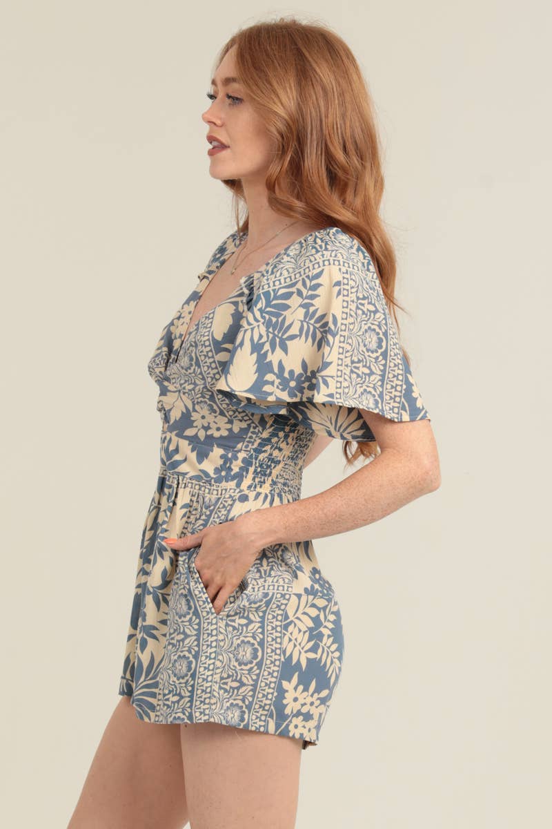 V Neck Twist Front Romper