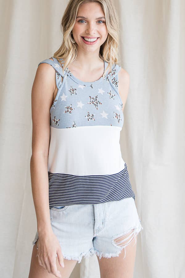 Animal Star Print Double Strap Tank Top