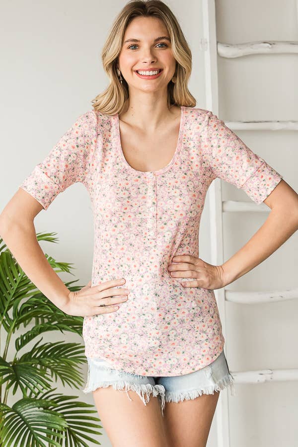 Floral Button Front Women's Knit Top