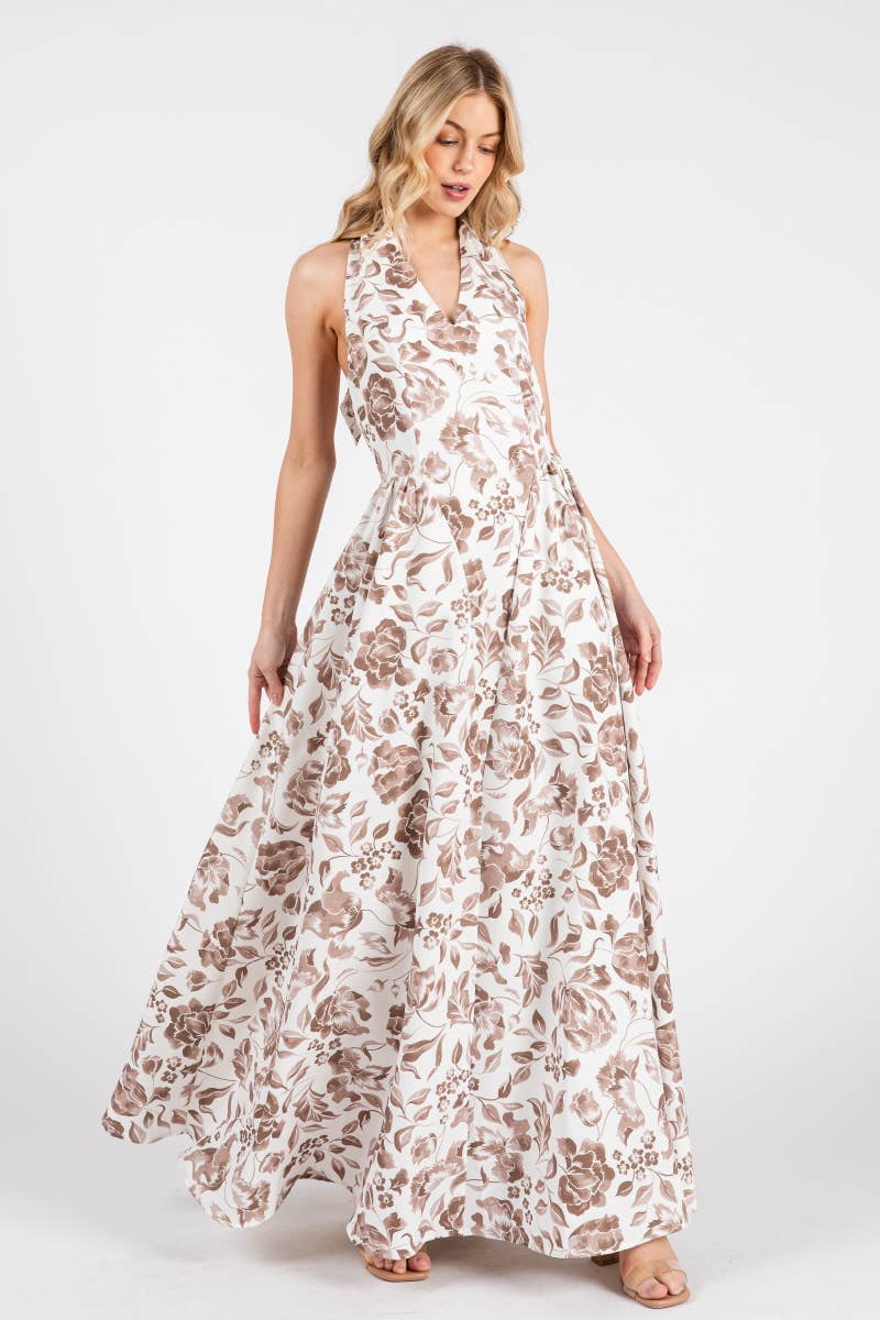 Floral Print Halter Maxi Dress