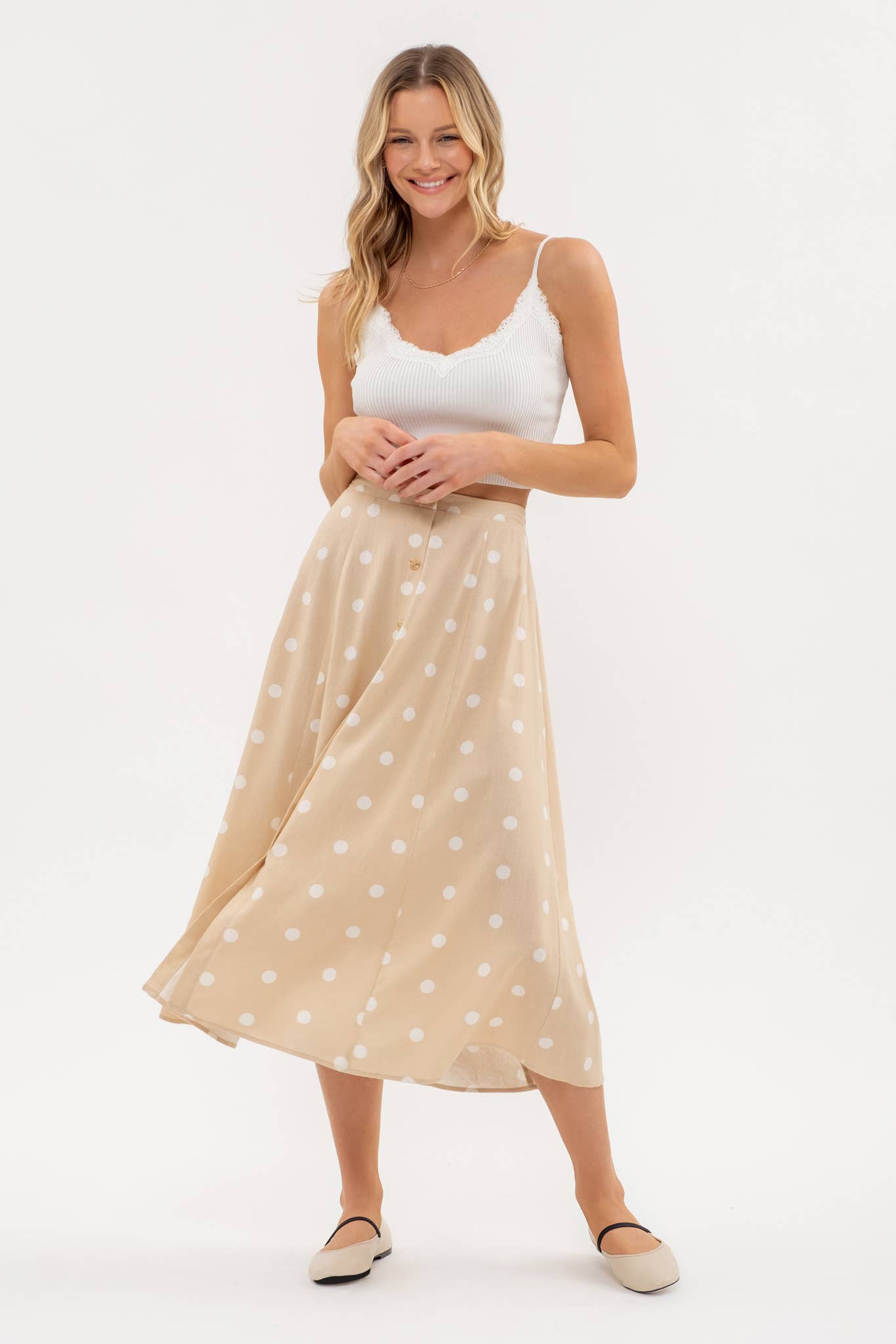 Polka Dots Button Down Midi Skirt