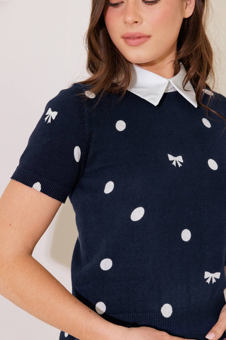 Bow Print Knit Top
