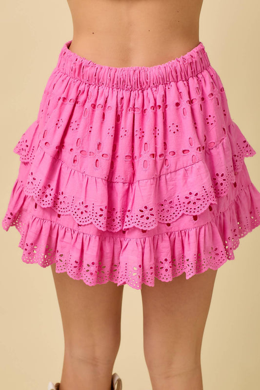 Pink Eyelet Ruffle Mini Skort