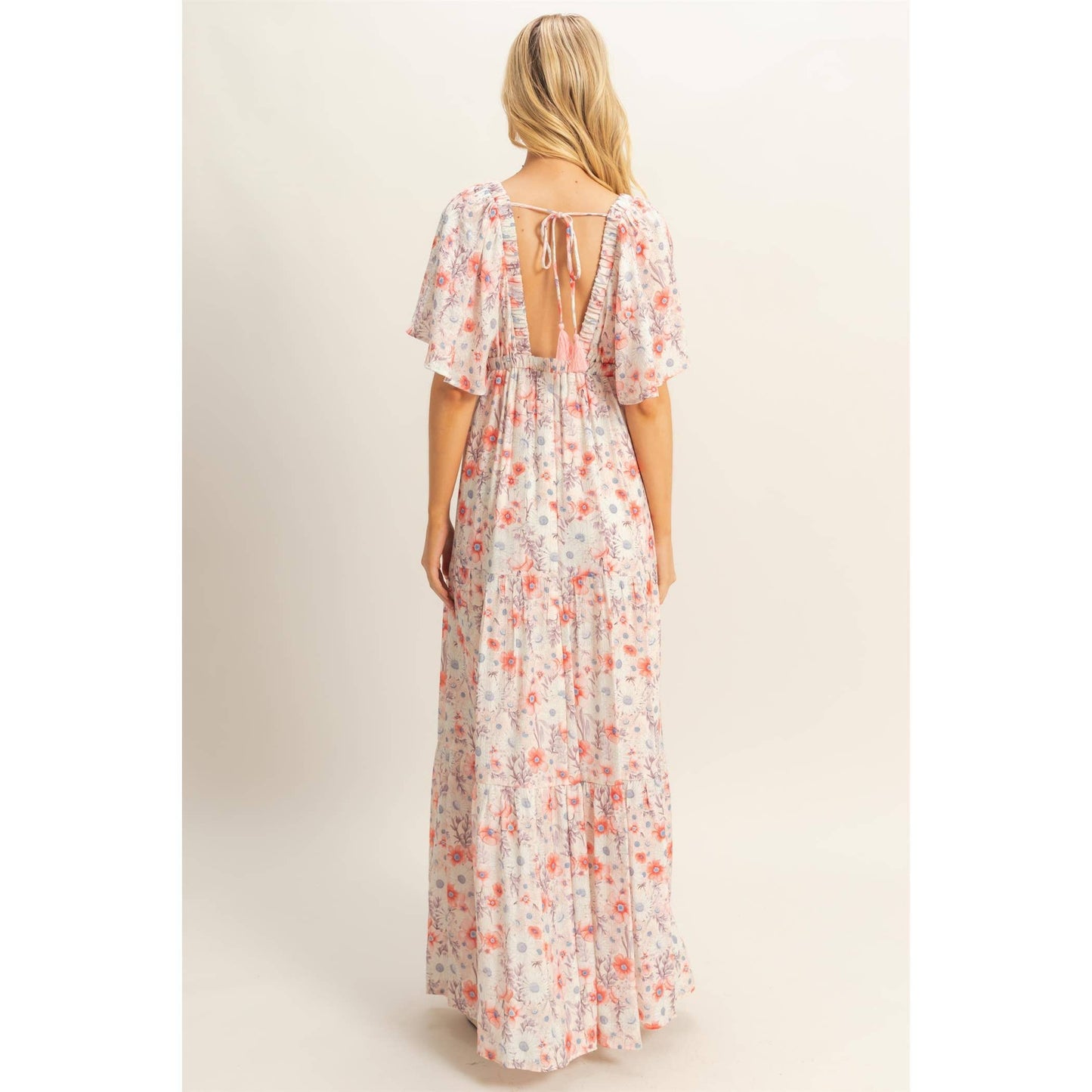 Floral V-Neck Flowy Tiered Maxi Dress
