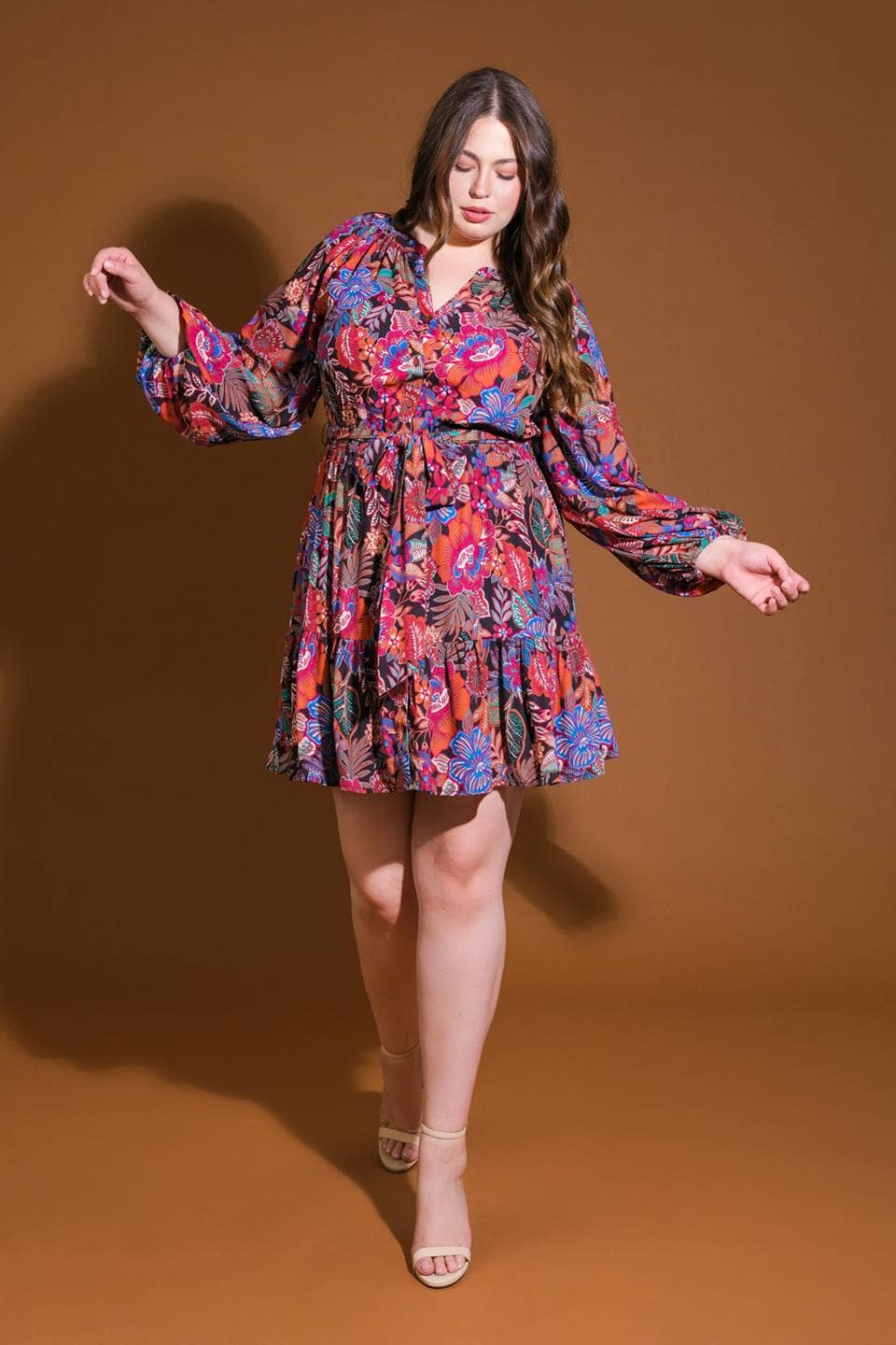 Long Sleeve Tie Waist Mini Dress