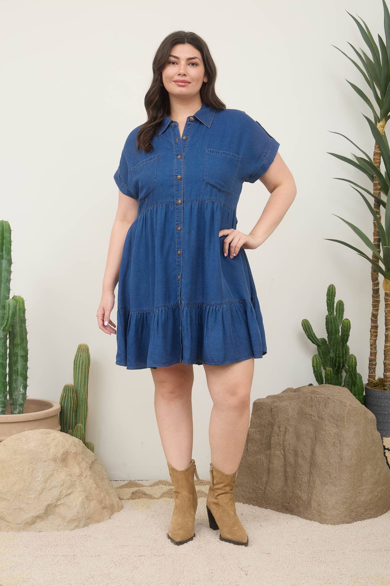 Lightweight Denim Button Down Mini Dress