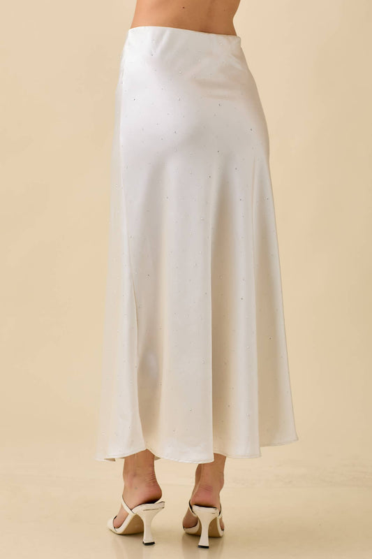 Satin Maxi Skirt With Rhinestone