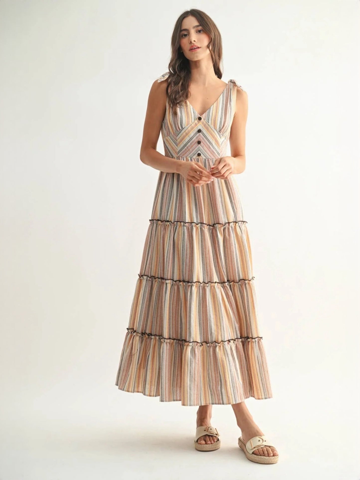 Striped Maxi Dress With Tie Straps