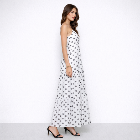 Gold Accent Polka Dot Maxi Dress