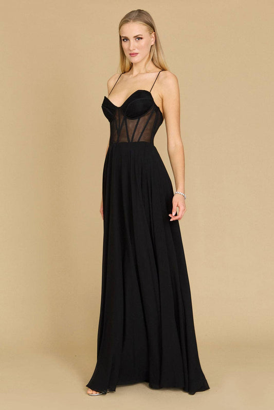 Black Chiffon Corset Maxi Dress