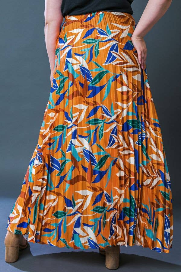 Leaf print Pleated Maxi Skirt