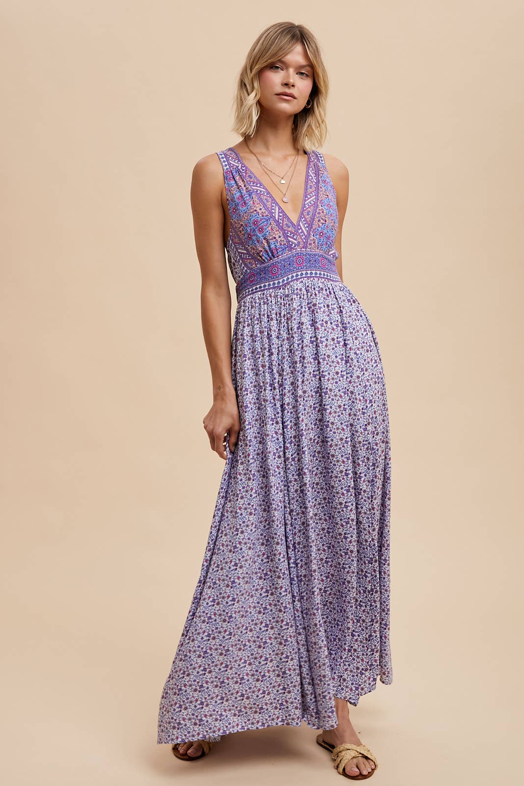 Dusty Indigo Floral Print Maxi Dress