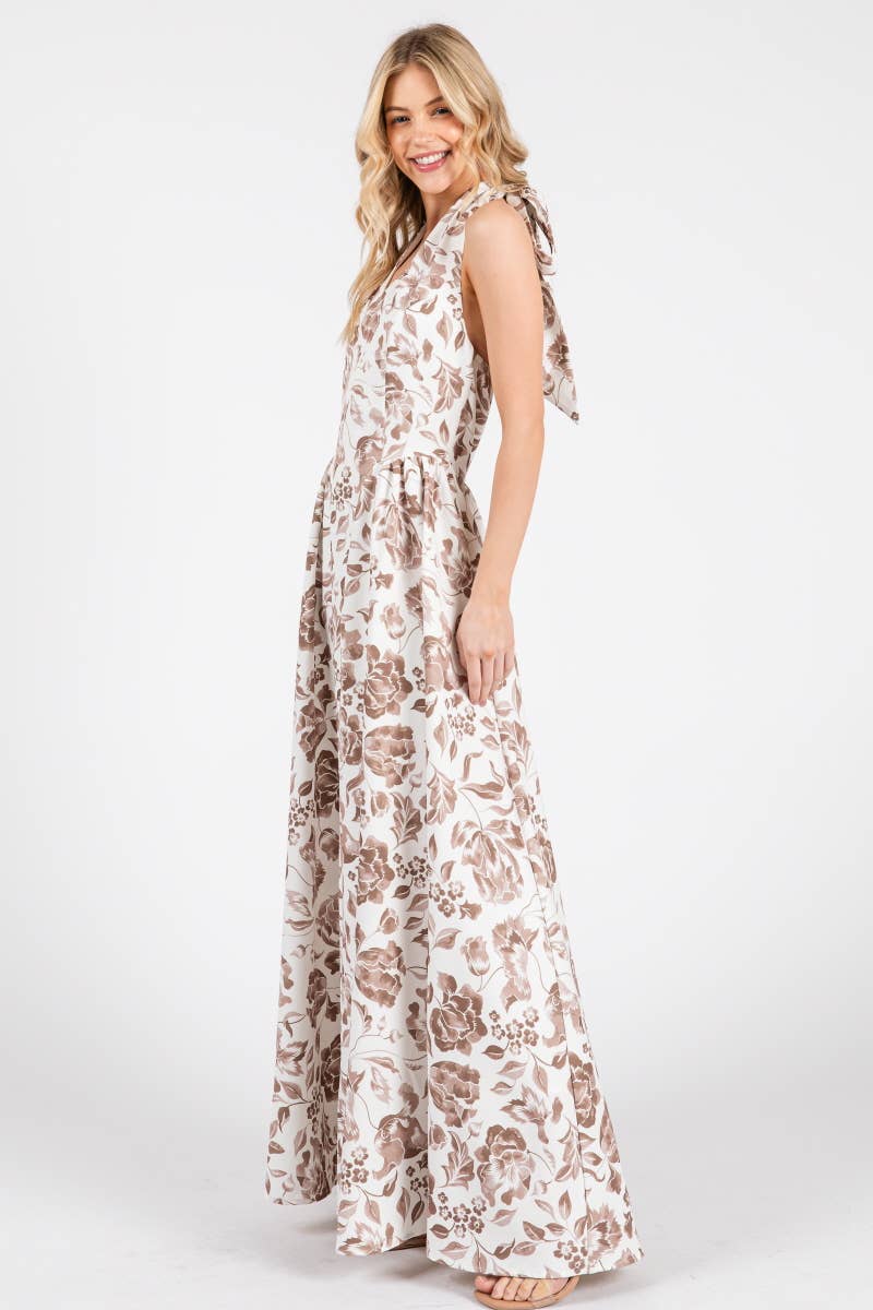 Floral Print Halter Maxi Dress