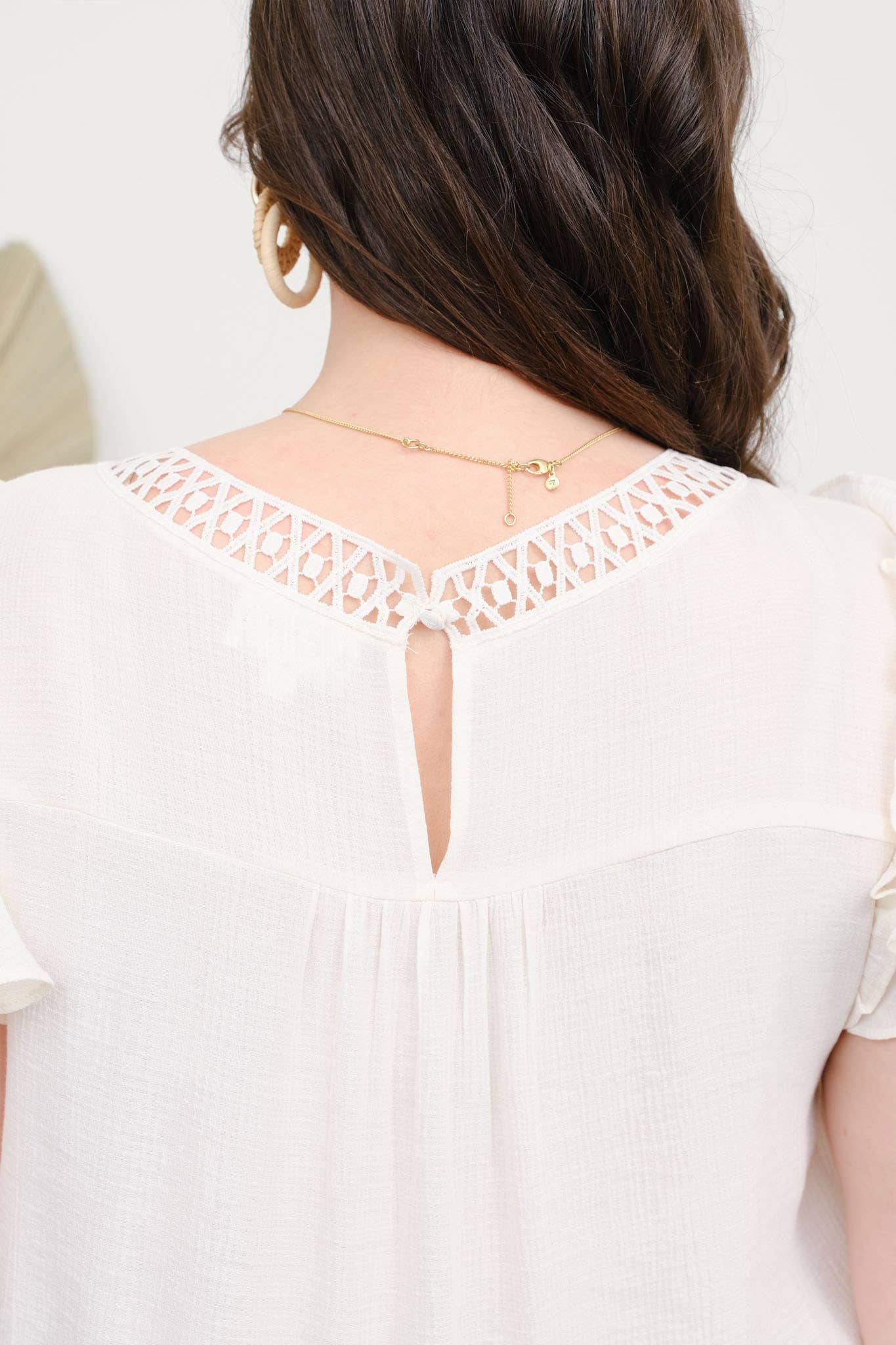 Embroidered Lace Trim Ruffled Sleeve Blouse