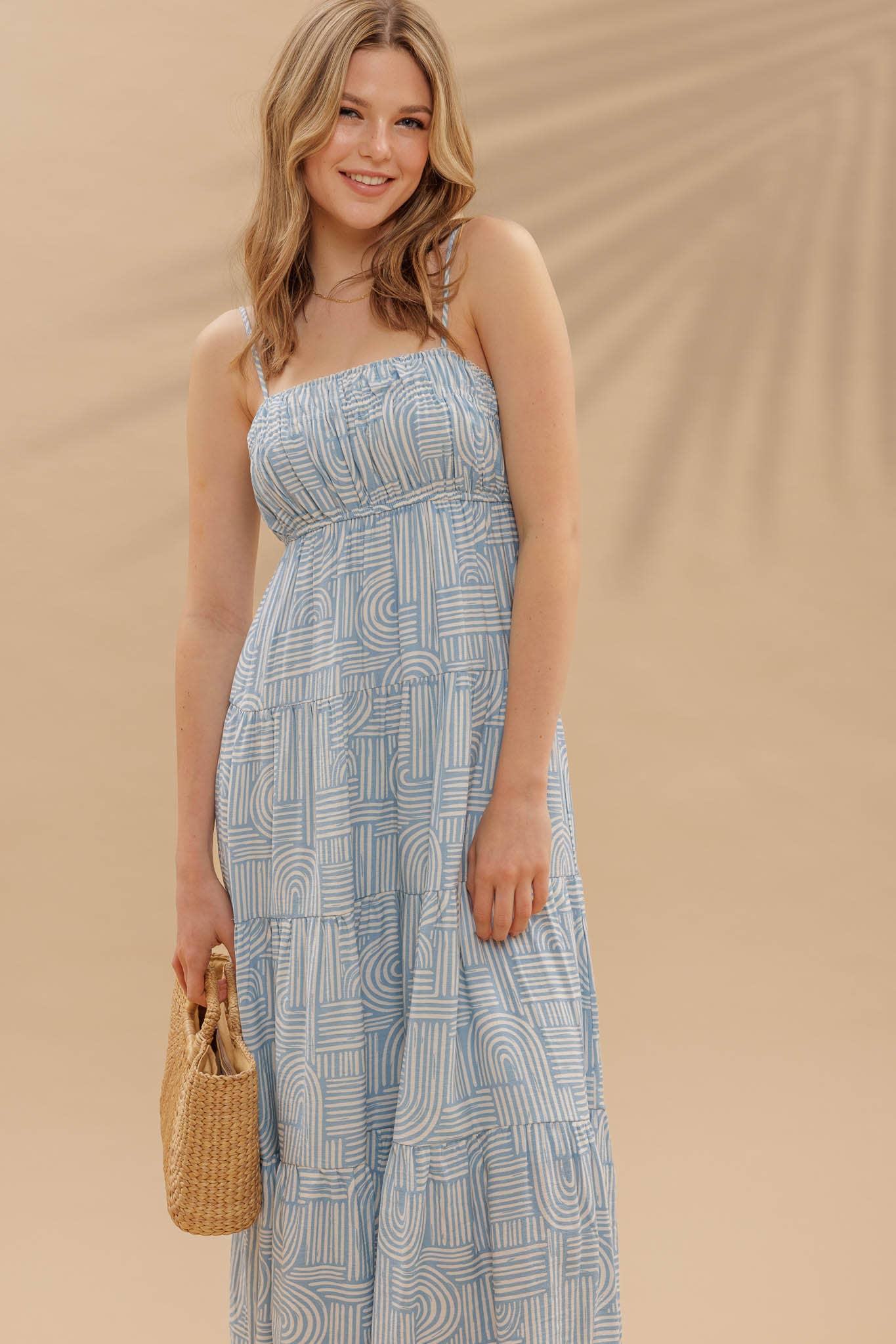 Abstract Print Empire Waist Midi Dress