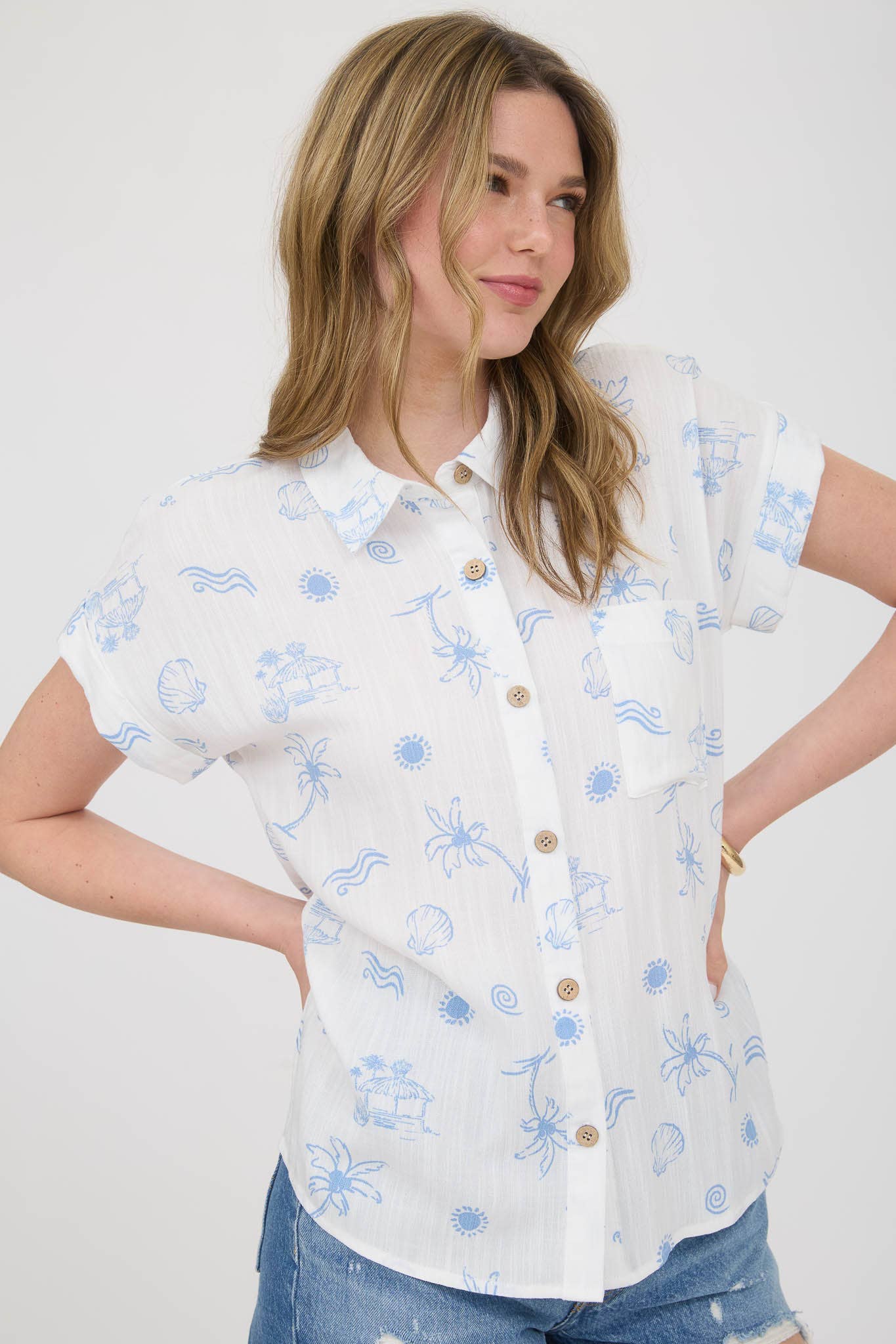 Summer Print Short Sleeves Blouse