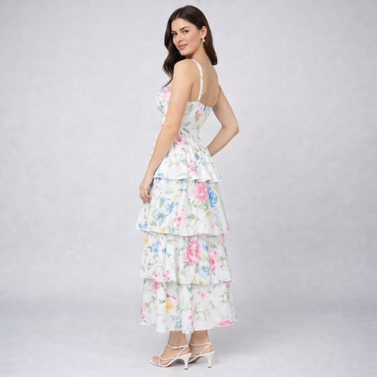 Floral Ruffled Tired Midi Dress