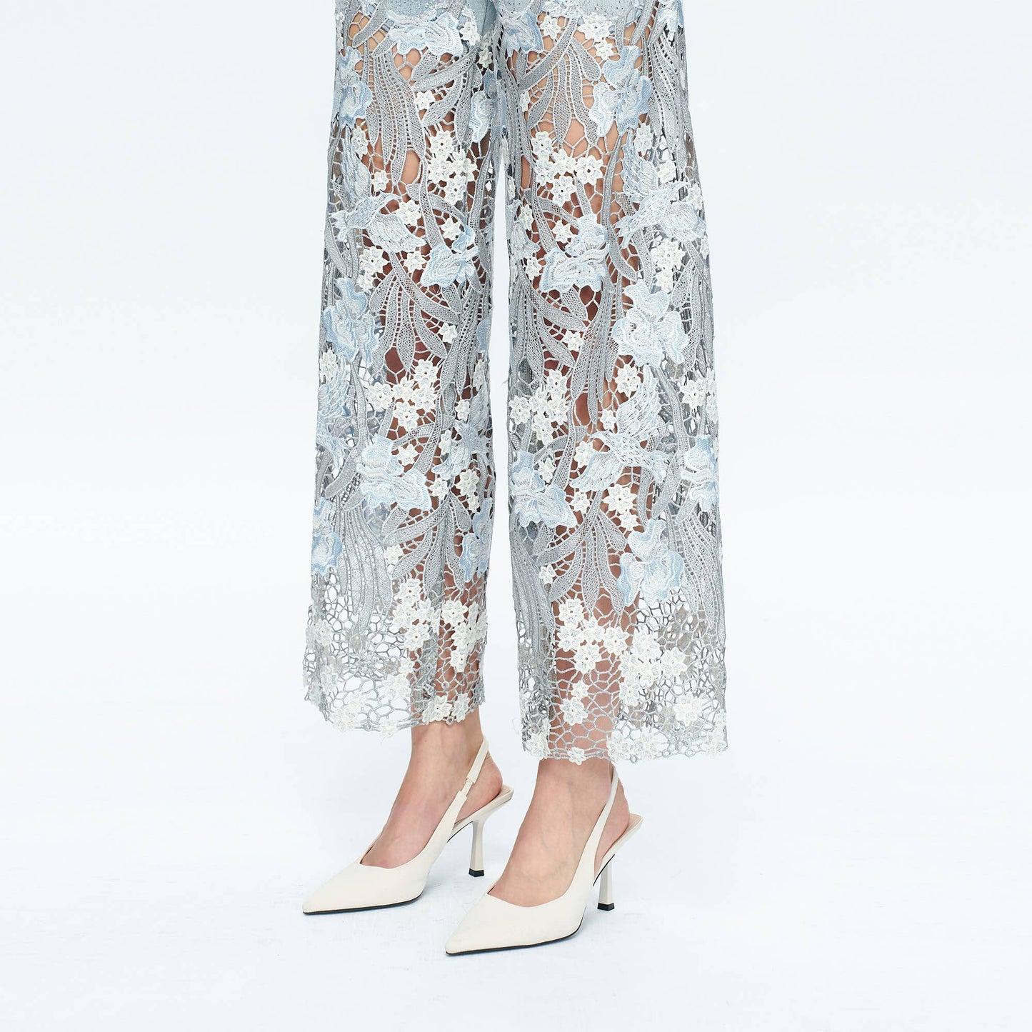 High Rise Lace Embroidered Wide Leg Jeans