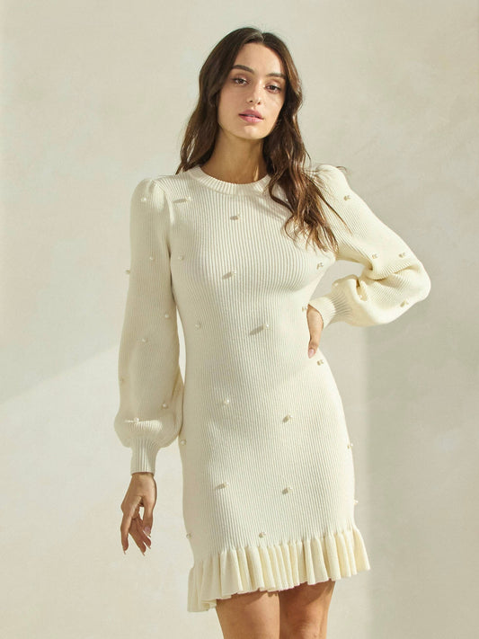 Pearl Embellished Knit Dress