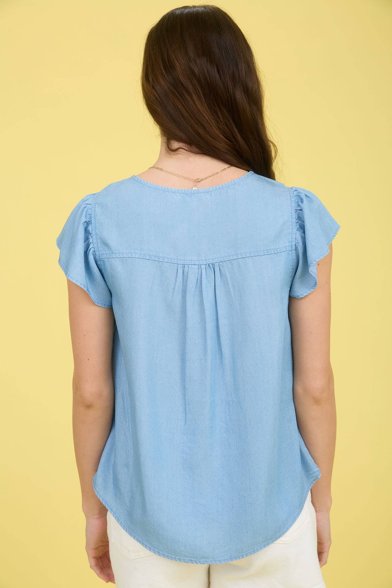 V-Neck Button Front Denim Top