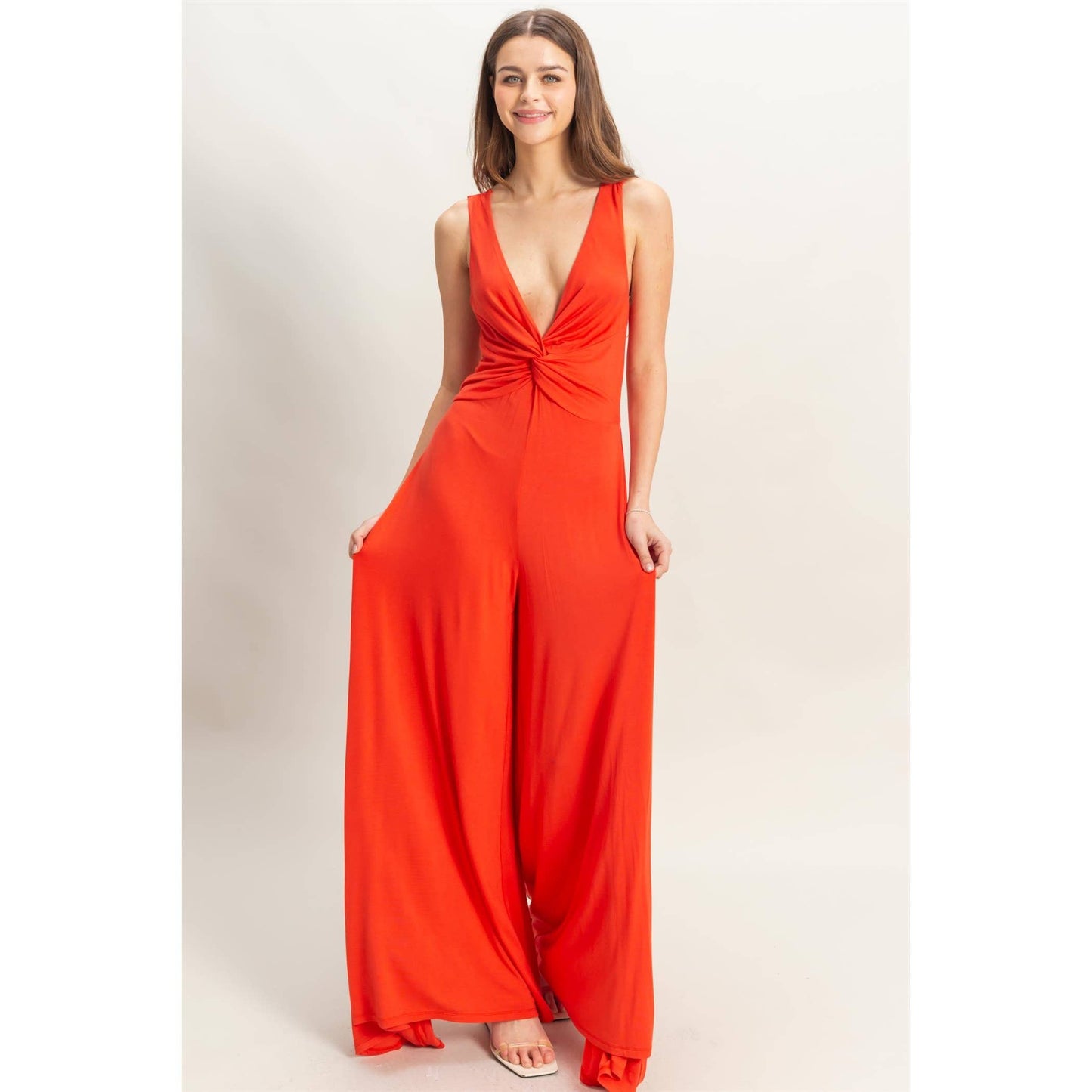 Knotted Bust Sleeveless Jersey Jumpsuit