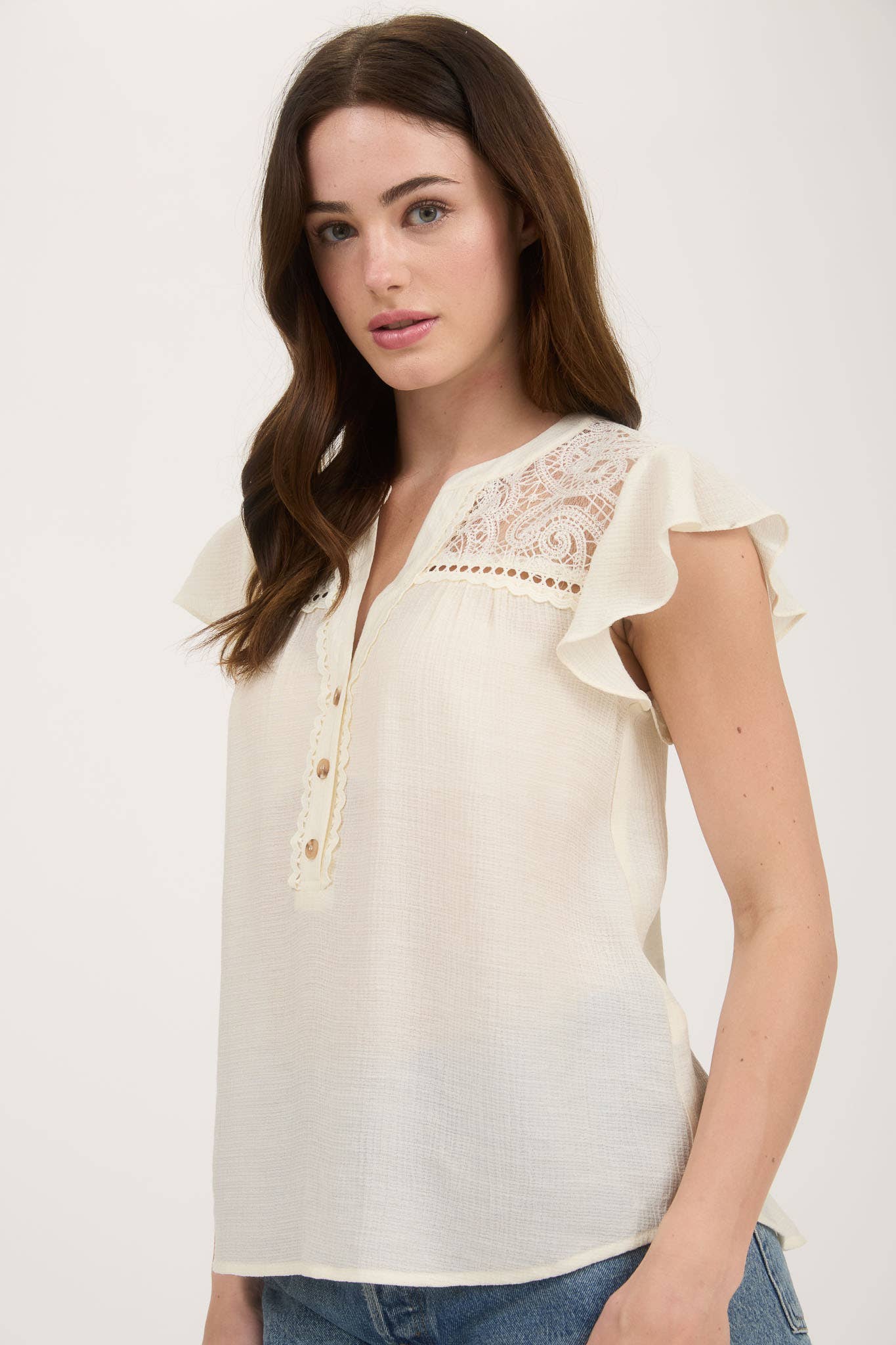 Lace Trim Ruffled Sleeve Top