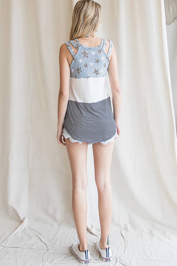 Animal Star Print Double Strap Tank Top