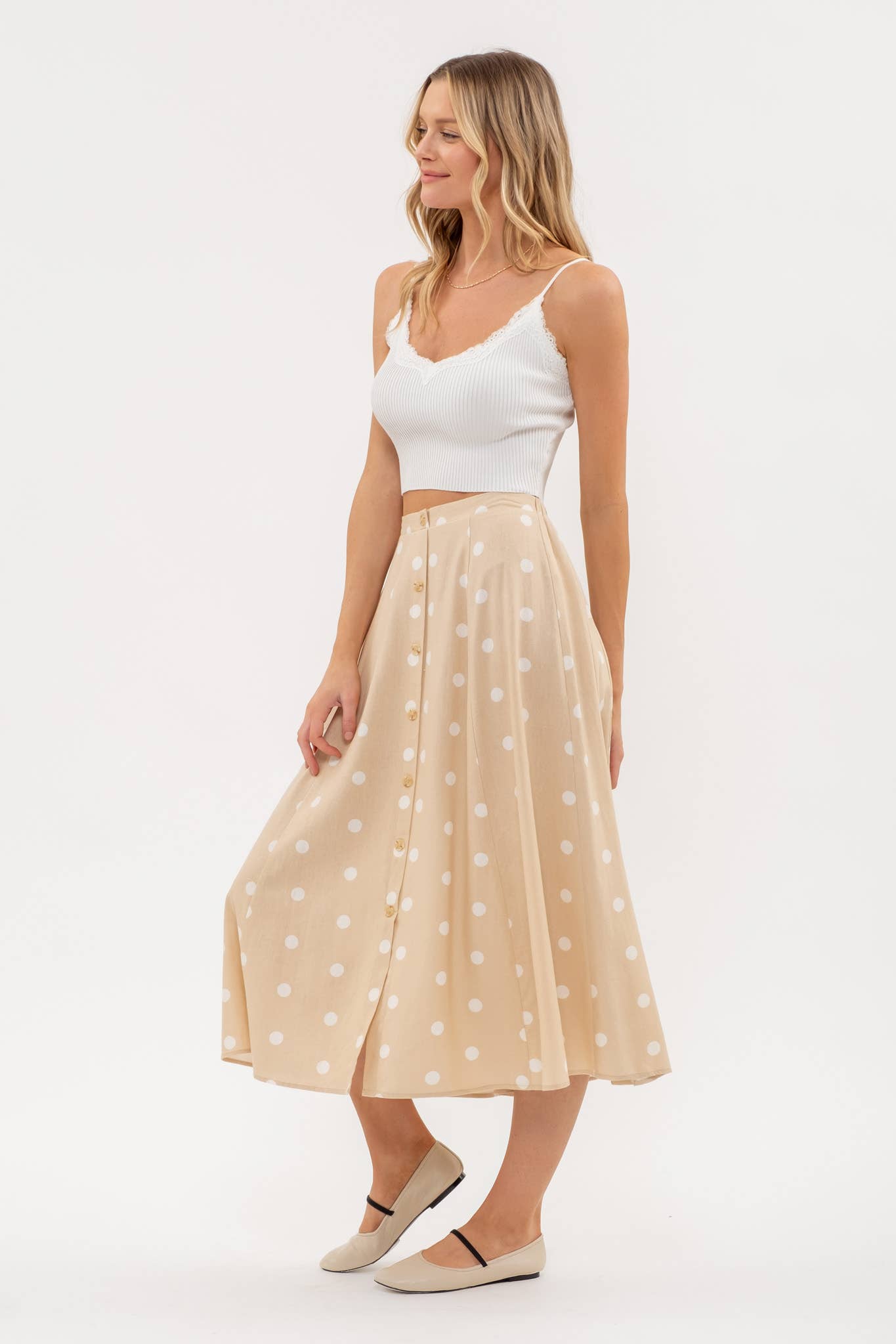 Polka Dots Button Down Midi Skirt