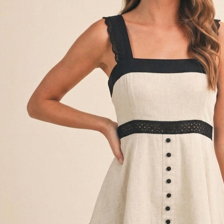 Lace and Embroidery Babydoll Linen Dress