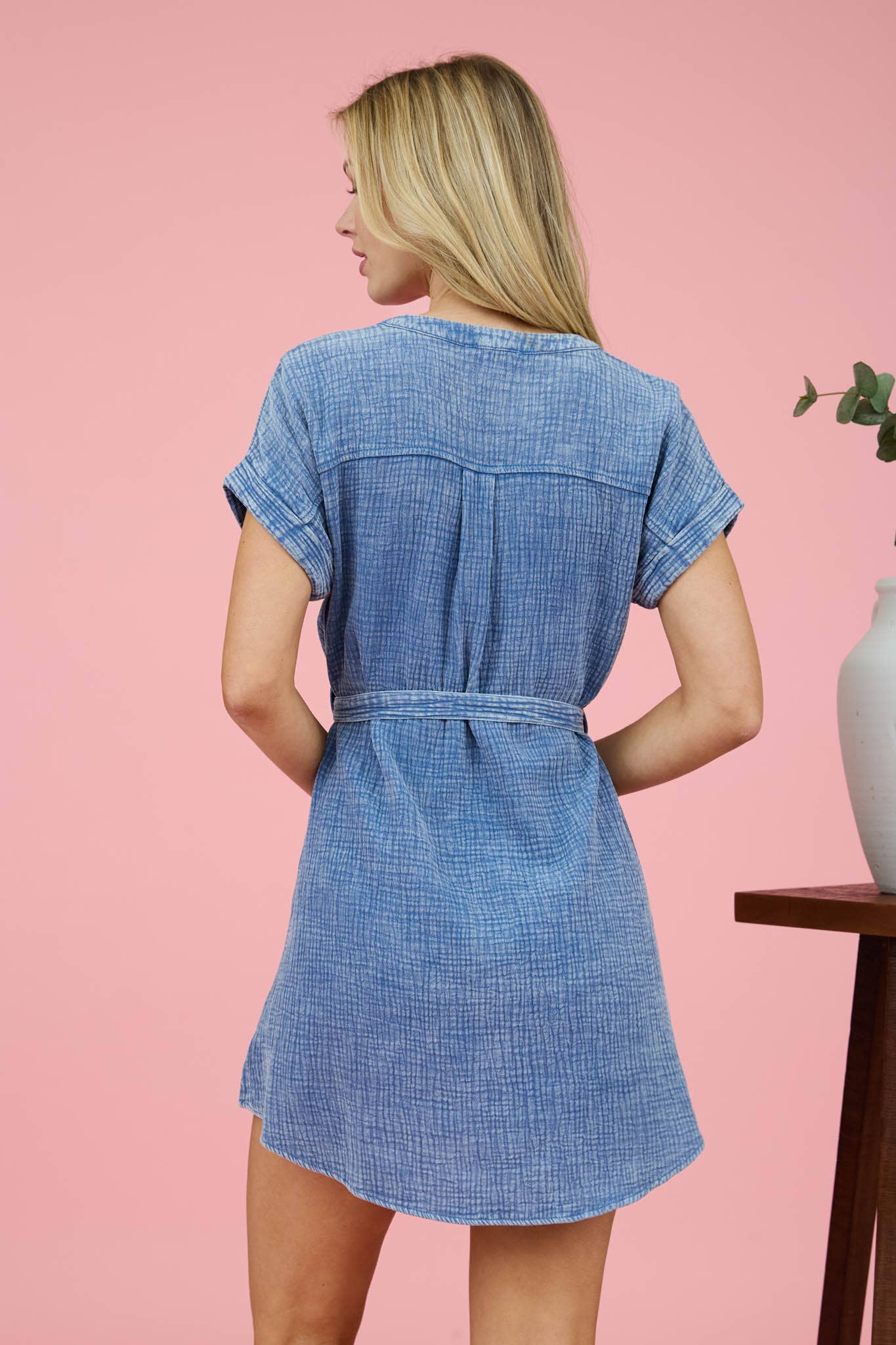 Tie Waist Half Button Mini Dress