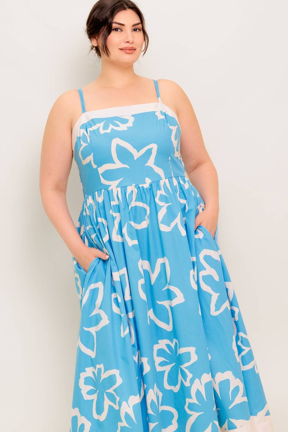 Blue and Ivory Printed Midi Dress