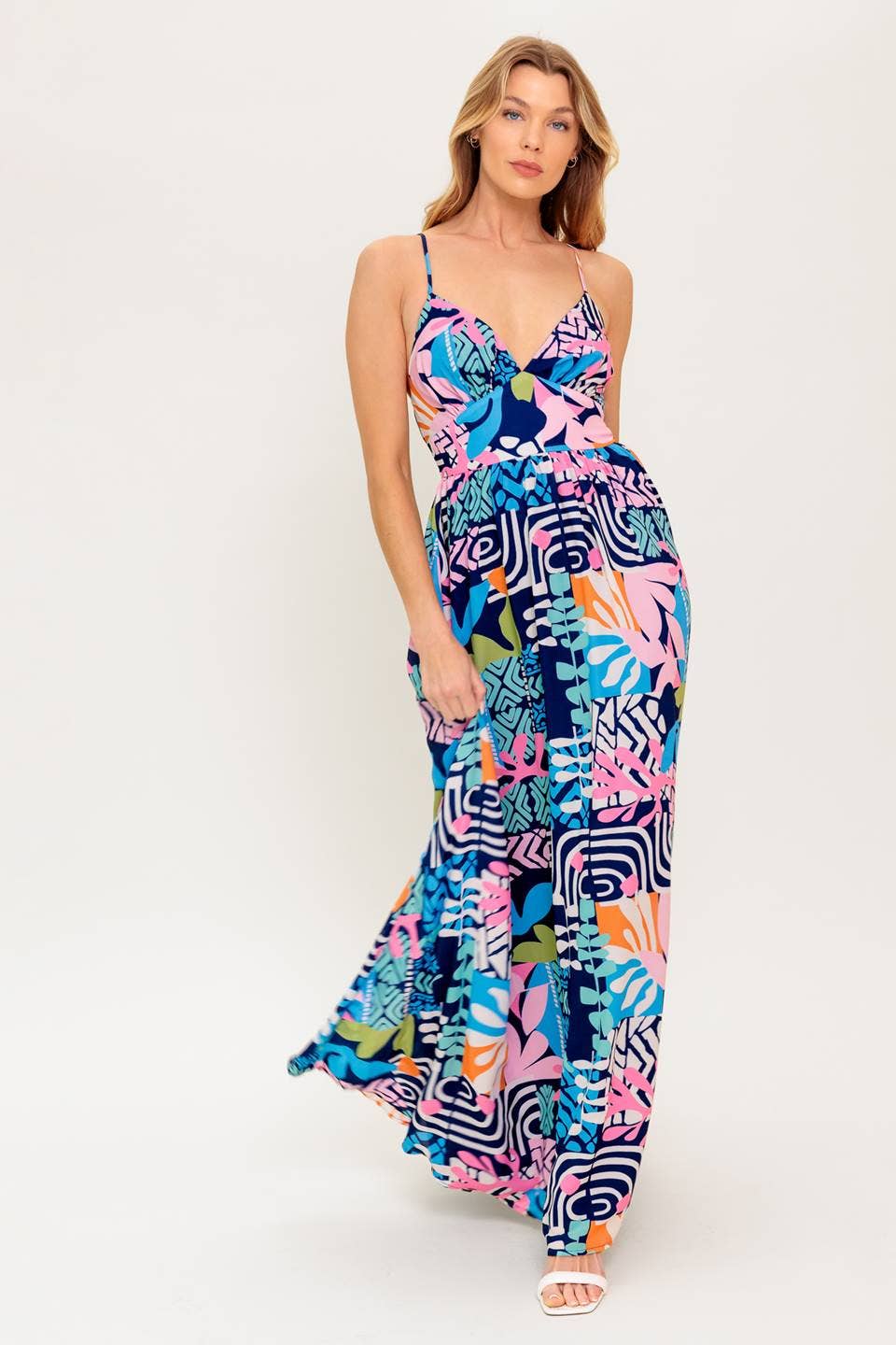 Tropical Print Sleeveless Maxi Dress